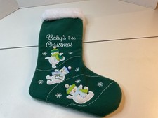 Baby's First Christmas stocking green with white trim appliques NWT