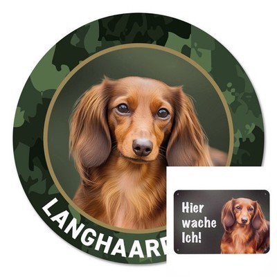 Langhaar-Dackel Aufkleber oder Hundeschild Teckel Dachshund | Premium Wetterfest
