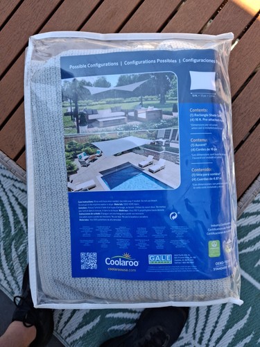 Coolaroo Shade Sail 13' x7' Sun Shade Canopy - Stone - NEW - Picture 2 of 7