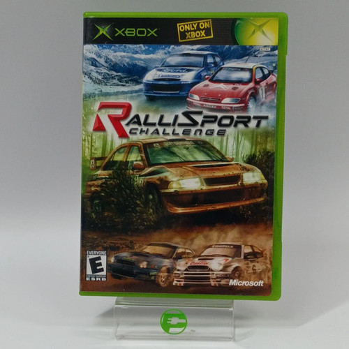 Xbox game case for Ralli Sport Challenge featuring red and blue cars in a mountainous rally environment with white background.