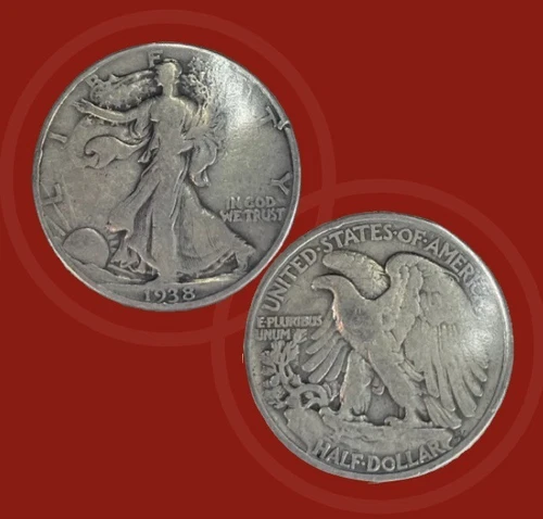 1938 P Walking Liberty Half Dollar - 90% Silver - Good Condition