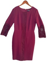 Karl Lagerfeld NWT Lace Embroidered Dres 10 Burgundy Knee Length