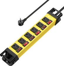 Heavy Duty Power Strip - 6 Outlet with 6 6FT Cord, Yellow 