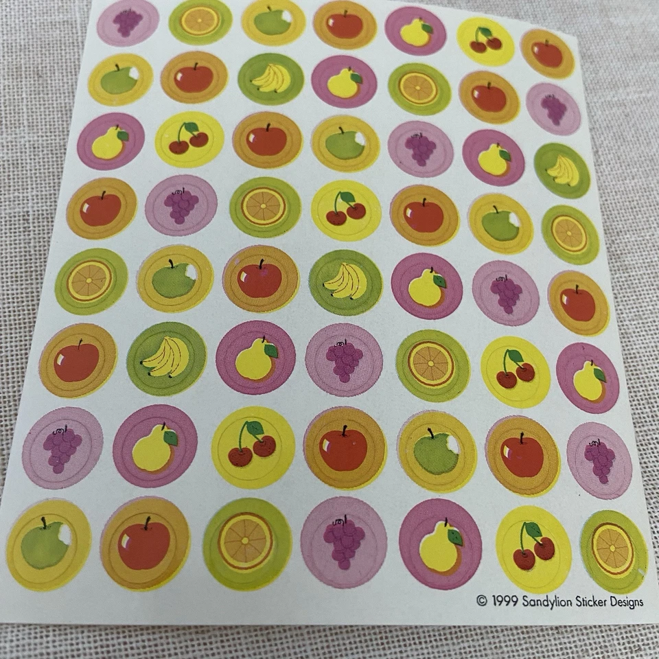 5 vintage 90s Sandylion stickers LOT fruit Kromekote animal alphabet Mylar bike - Image 2 of 4