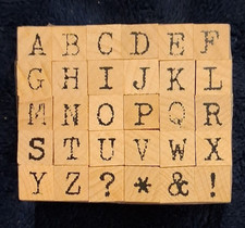 Vtg Alphabet Letters Punctuation Wood Mounted Rubber Stamp Block Set Typewriter
