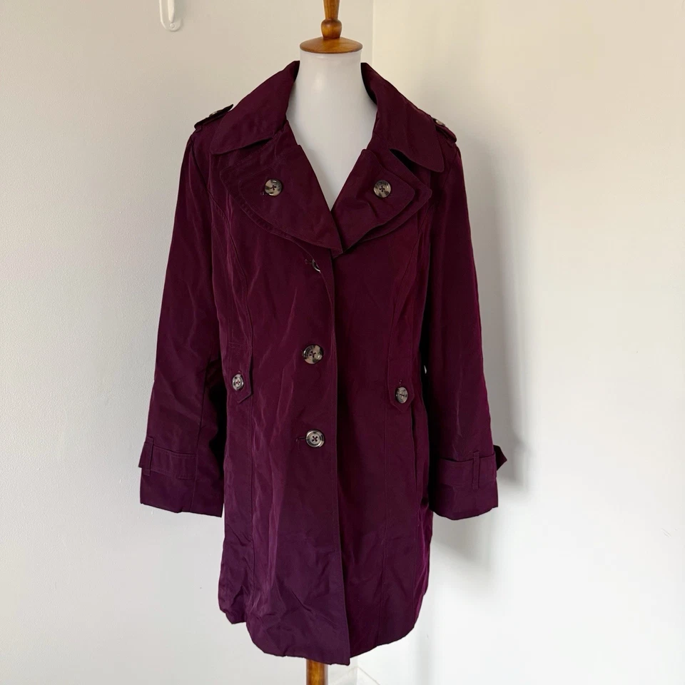Gabardina London Fog Vino Borgoña Mujer Doble Cuello Chaqueta Abrigo Talla XL Foto 2 de 4