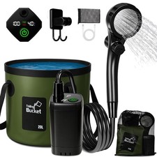 Portable Camping Shower, 6000mAh Rechargeable, 5.3 Gal Folding Bucket