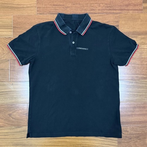 PRADA MILANO Striped Trim Blue Polo Shirt size XL