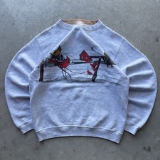 Vintage 90s Cardinals Nature Crewneck Sweatshirt Grandma Cottagecore Size L Vtg