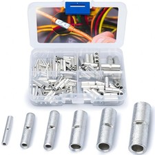 100 PCS Non Insulated Butt Connectors Kit - Uninsulated Crimp Wire Connectors...