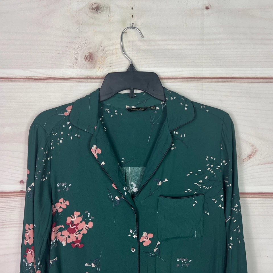 Massimo Dutti Top Womens US 6 Green Floral Shirt Button Up Long Sleeve Woven - Image 2 of 4