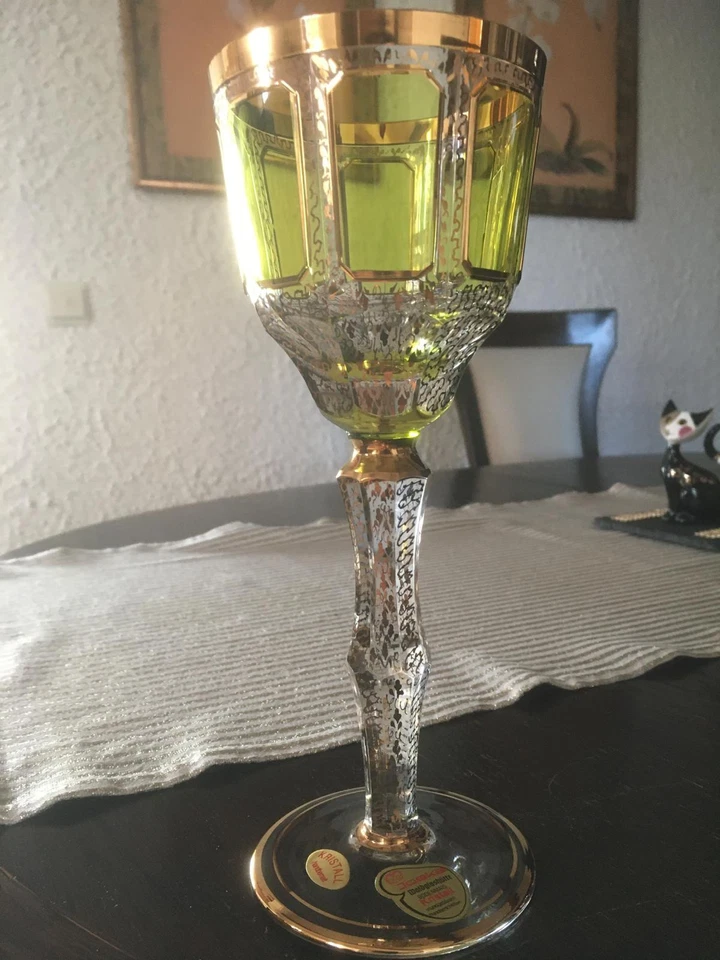 Bleikristall Überfang Glas Weinrömer 24 Karat Golddekor handbemalt Joska Waldgl. - Bild 2 von 4