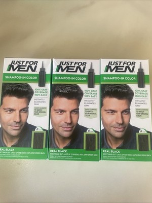 3 PACK Just For Men Original Formula Lather-In Hair Color, #H-55 Real Black