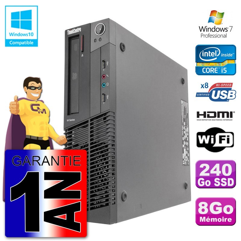 Lenovo PC M92p SFF Intel I5-3470 8Go DDR3 SSD 240Go Wifi W7 (Reconditionné Certi