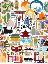 50 Pack Travel around the World Stickers Vinyl Laptop Stickers Waterproof Travel