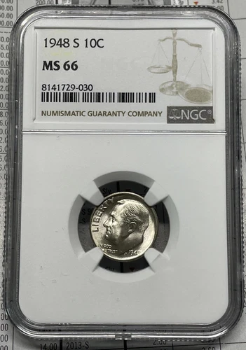 1948 S Roosevelt Dime  10c NGC MS66