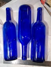 Set/3 Cobalt Blue Glass Wine/water Bottles 11 1/2" x 3" dia. 750ml. Decorative