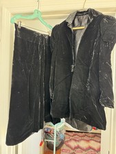 Vintage 2-Pc Black Crushed Valour Jacket Skirt Set Size s See Photos For Sizing