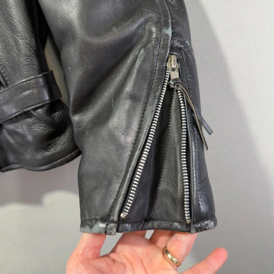 Vintage First Black Leather Motorcycle Biker Jacket Women's 10 Punk 90's - Image 3 of 4