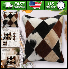 Hair-On Cowhide Decorative Throw Pillow Cover 18x18 Brown White Black Patchwork