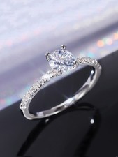 Silver Round Cubic Zirconia Solitaire Ring For Women Size 5 6 7 8 9 10 11 12