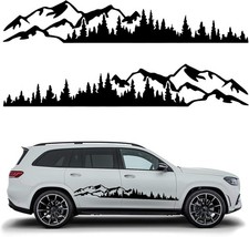 2 Pcs Car Mountain Tree Forest Decals - 74.8x12.6 Snow Mountain Large Black