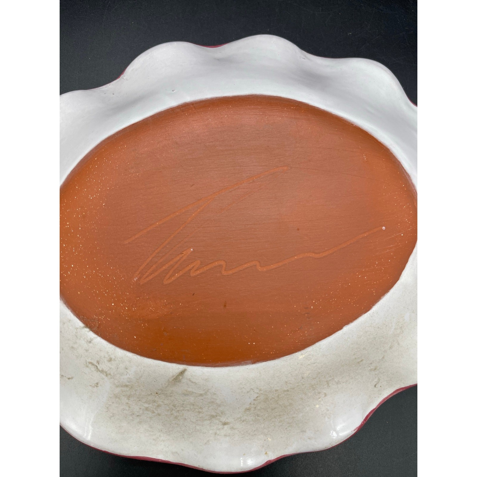 Art Studio Pottery Signed Ruffled Edge Oval Redware Set of 2 Plates 11" x 8.75"