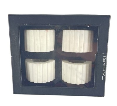 Tahari Home Napkin Rings White Stone Scallop Circle S/4 Luxe Heavyweight NEW