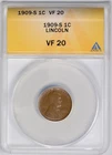 1909-S  1C BN Lincoln Cent  ANACS  VF20  *  Tough Date  *  #5175088