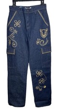 Johnny Was Size 30 Alex Cargo Jean Blue Denim Stud Embroidered Jeans Pant 278