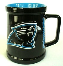 2000 NFL 3D CAROLINA PANTHERS Black FOOTBALL Mug EMBOSSED Blue Interior EC