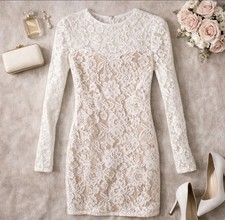 New Kalayci London White Long Sleeve Nude Lining Stretch Party Event Dress 8