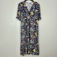 Boden V-Neck Midi Tea Dress Women’s Size 14 Floral Puff Sleeves Colorful Boho
