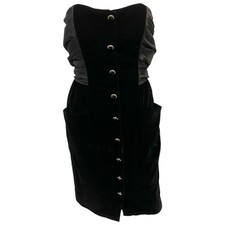 Vintage 80s/90s VICTOR COSTA Black Velvet Rouched Midi Dress Women  s Sz US 10