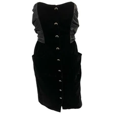 Vintage 80s/90s VICTOR COSTA Black Velvet Rouched Midi Dress Women’s Sz US 10