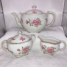 Royal Crown Derby Pinxton Roses Tea Pot Creamer Lidded Sugar Bowl Unused