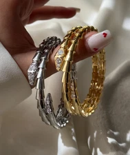 Gold Plated Snake Bangle Bracelet: Cubic zirconia Cuff