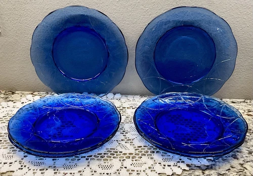 6 Hazel Atlas Glass NEWPORT "Hairpin" Cobalt Blue Luncheon Plates