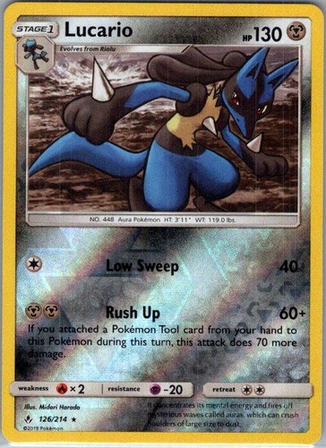 Lucario 126/214 Rare Unbroken Bonds Pokemon Reverse Holo NM