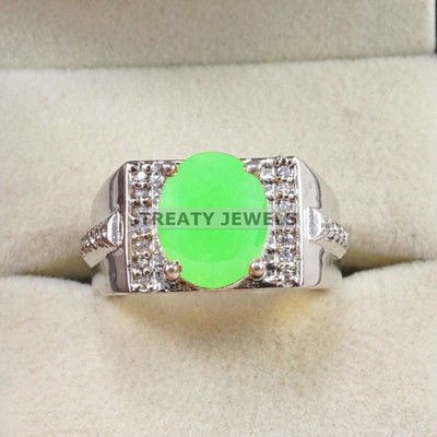 Jade Oval Cut Gemstone With Solid 14K White Gold Ring For Men's #B177 #