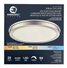 Energetic 14” Slim LED Flush Mount Light Fixture, Brushed Nickel -VG