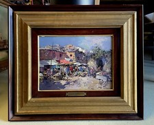 ANTICO QUADRO DIPINTO OLIO G. Pesa Mercatino fuori porta PAESAGGIO LIGURIA '900