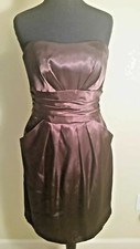 Davids Bridal Women size 4 Dress Wedding Prom 83707 Short Brown Zipper Charmeuse
