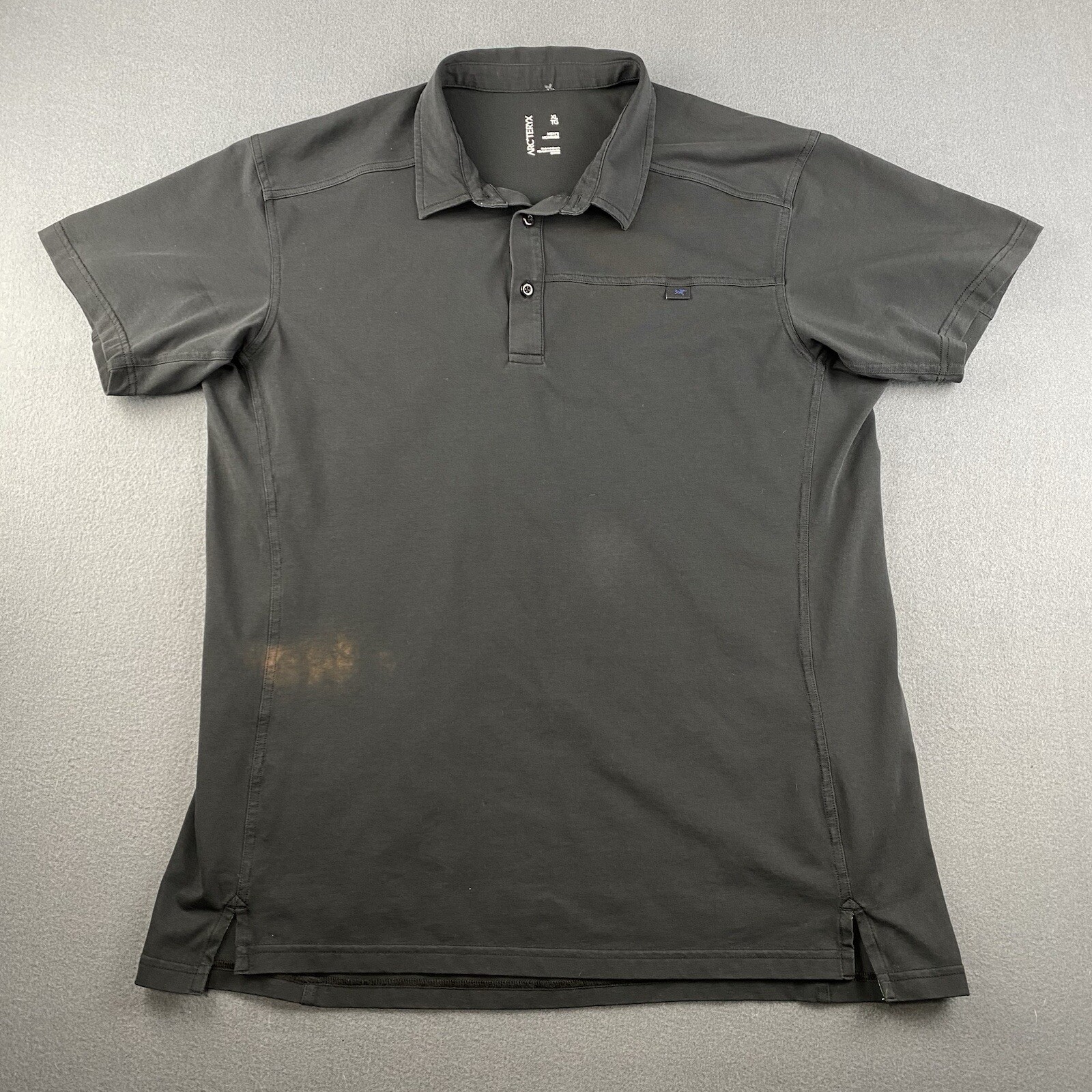 ARC'TERYX Polo Arcteryx Captive Uomo XL Performance Elasticizzata Nera Manica Corta DIFETTO