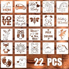 22pcs Baby Shower Stencils 5.12 Inch Cute Baby Shower Fabric Stencils with Di...