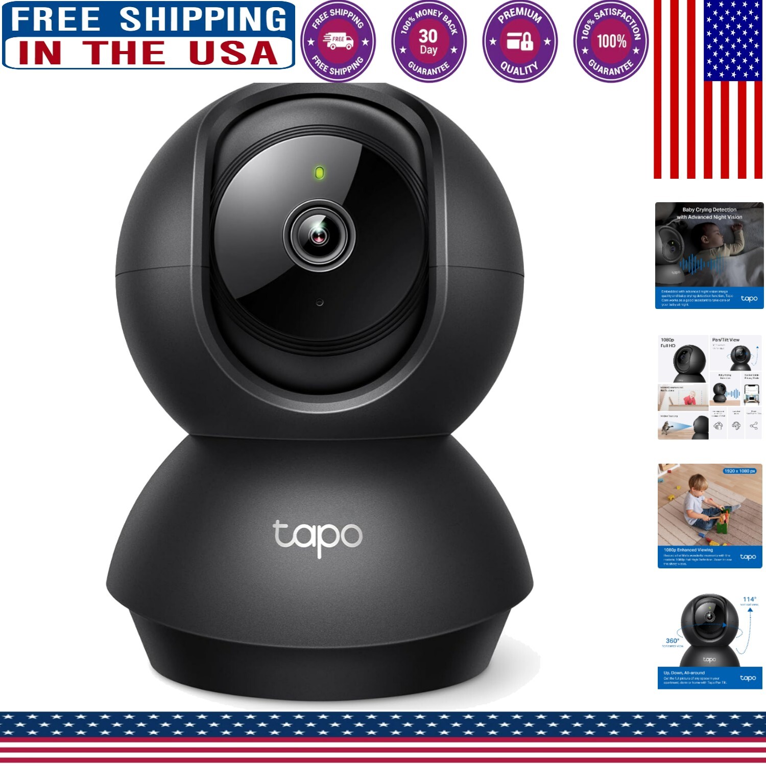 Wireless Pan/Tilt HD Security Camera - Night Vision, 2-Way Audio, Cloud Storage