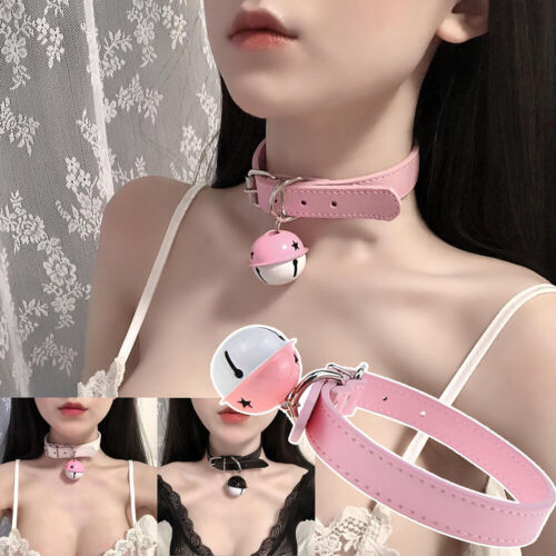 Frauen Punk Gothic Pu Leder Kette Halsband Bell Bondage Halskette 丷 - Picture 1 of 27