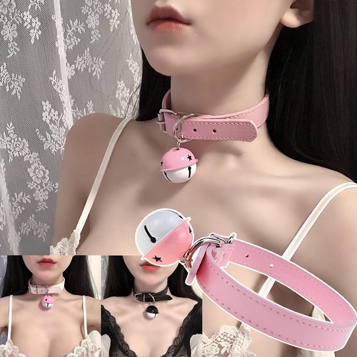 Women Punk Gothic Pu Leather Chain Collar Bell Bondage Necklace C8 - Picture 1 of 27