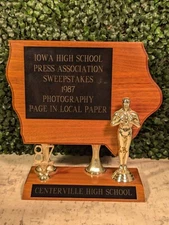 Vintage Solid Wood State Of Iowa Shaped Trophy Award 10" x 11"