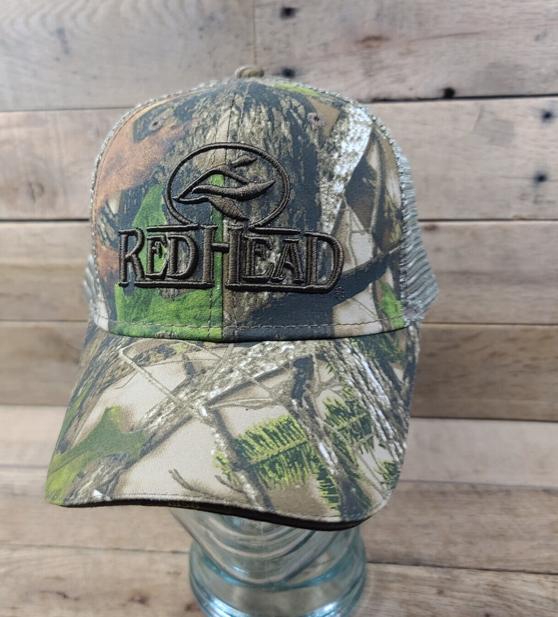 RedHead Camo Mesh Strapback Hat Embroidered Logo Duck Hunting Red